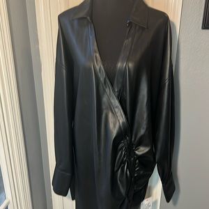 ASOS DESIGN FAUX LEATHER ASYMMETRIC BUTTON SHIRT DRESS US 16